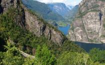 Aurlandsfiord z tarasu widokowego przy drodze