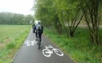 Asfaltowa droga rowerowa odseparowana od jezdni pasem zieleni
