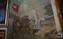 Fresk przedstawiajacy prowadzącego do boju polskich zołnierzy ksiedza Ignacego Skorupkę