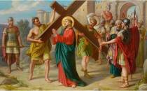 Stacja II  – Pan Jezus bierze krzyż na swoje ramiona.